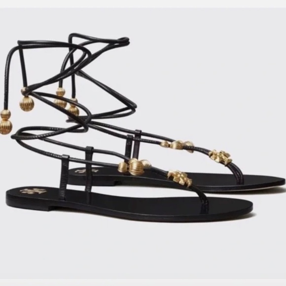 NWOB Tory Burch Capri Lace‑Up Sandals – Perfect Black – Size 8 – With Dust Bag - Picture 2 of 13